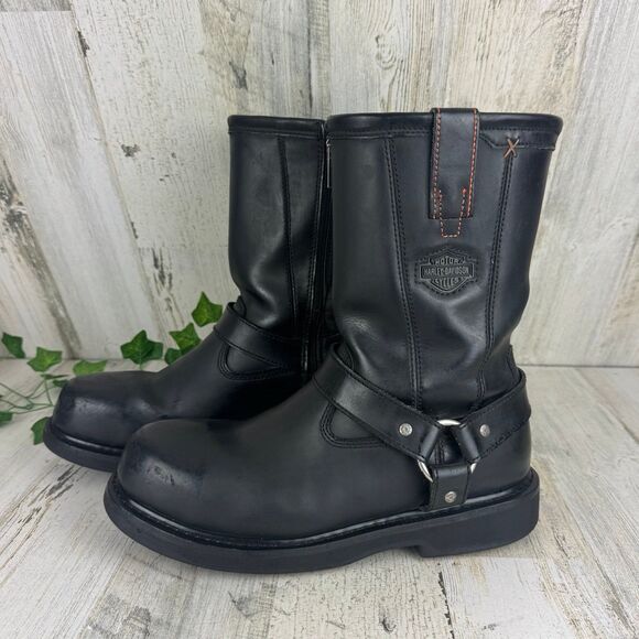 Harley Davidson Wolverine Black Leather Harness Safety Toe Biker Work Boots - Picture 1 of 11